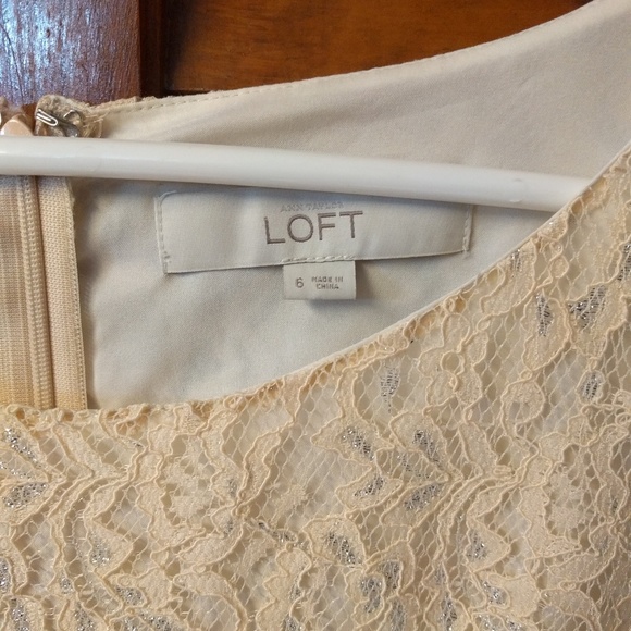 LOFT Peach Lace Dress with Metallic - Picture 2 of 5